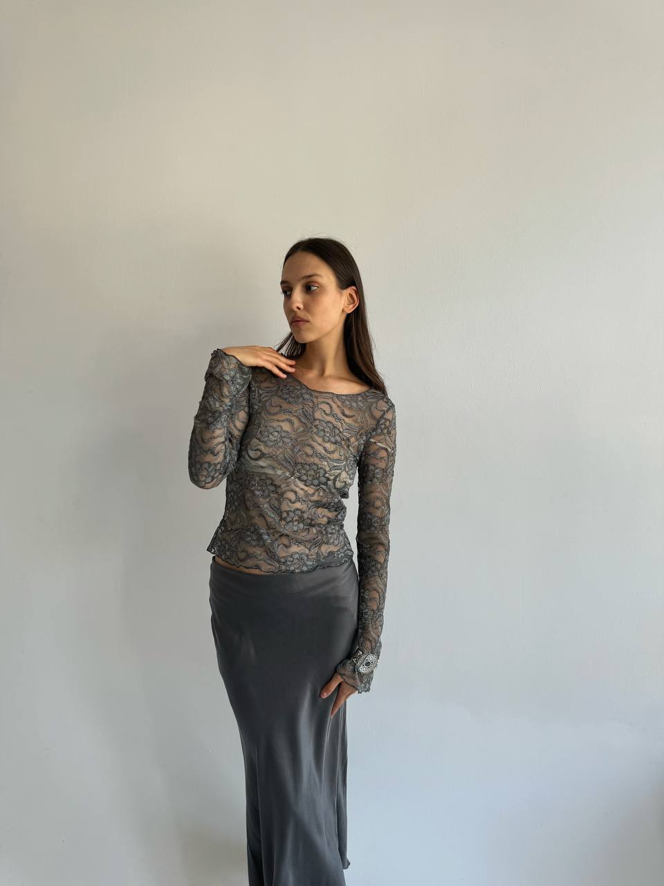 Vintage lace grey blouse