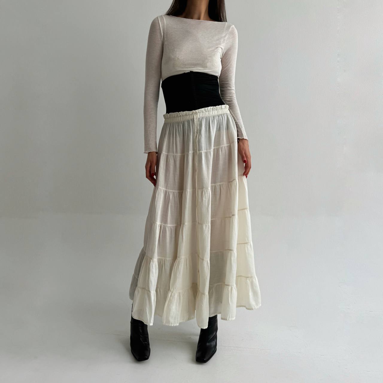 Vintage silk and cotton ruched skirt