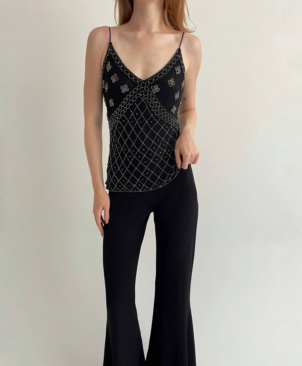 Vintage 100% silk beaded top