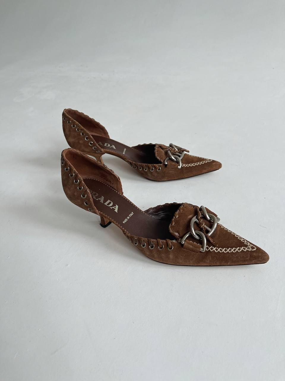 Vintage Prada genuine suede western kitten heels