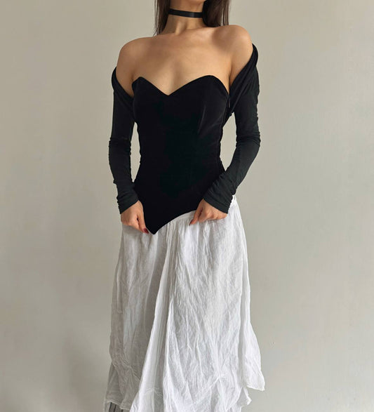 Vintage cotton black velvet corset