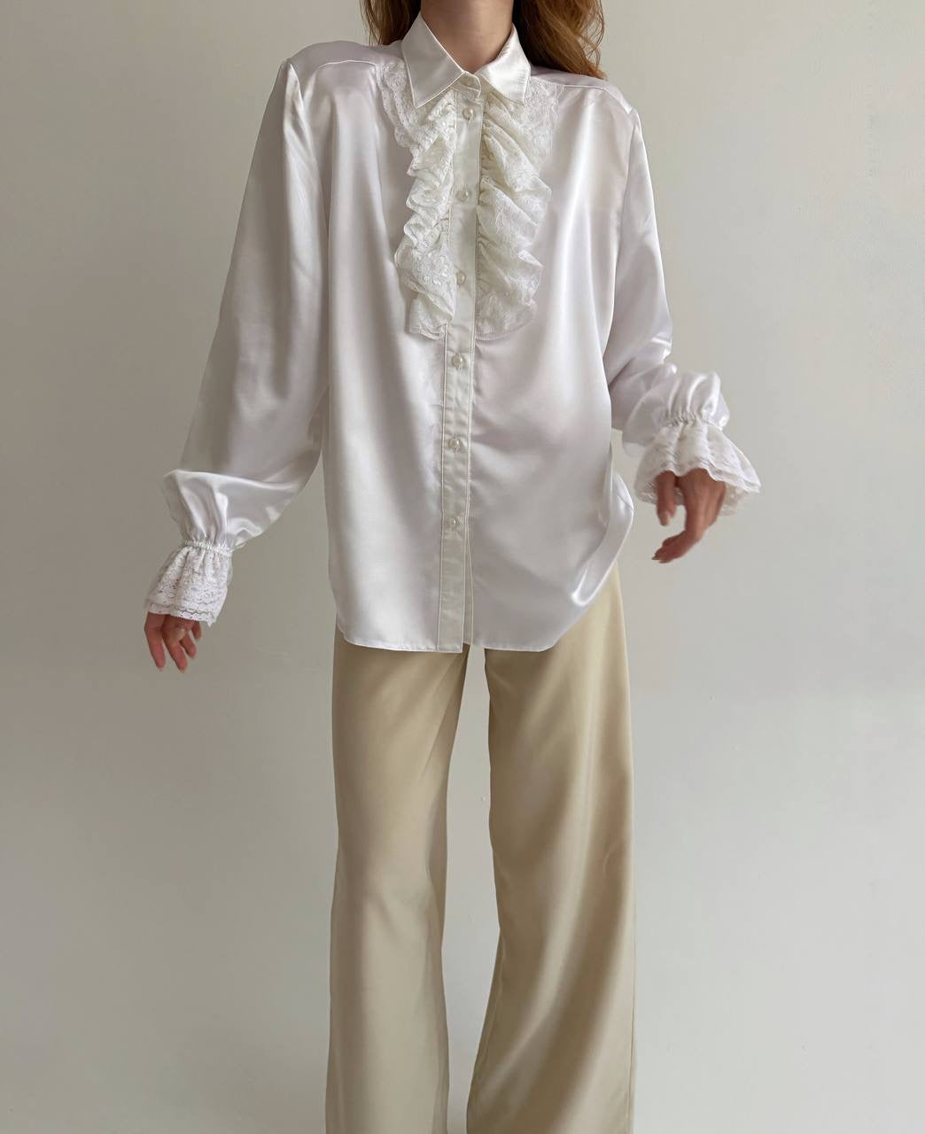 Vintage satin white shirt with lace