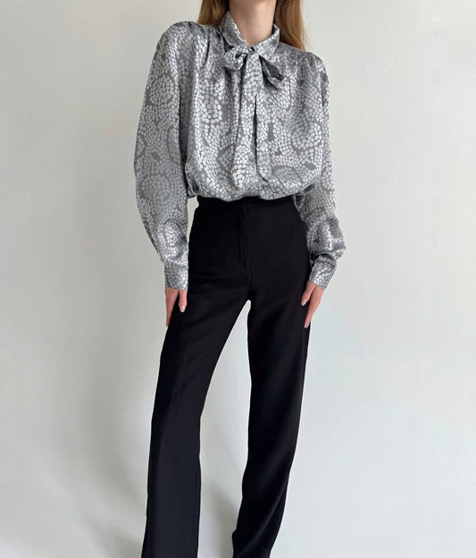 Vintage satin blouse with chest bow