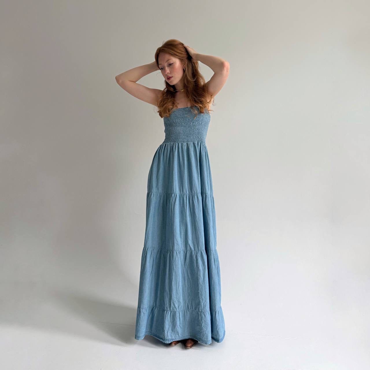 Y2k cotton long ruched sundress