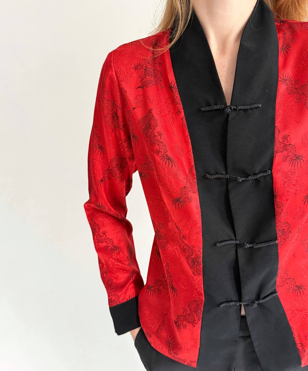 Vintage kimono style red satin blouse