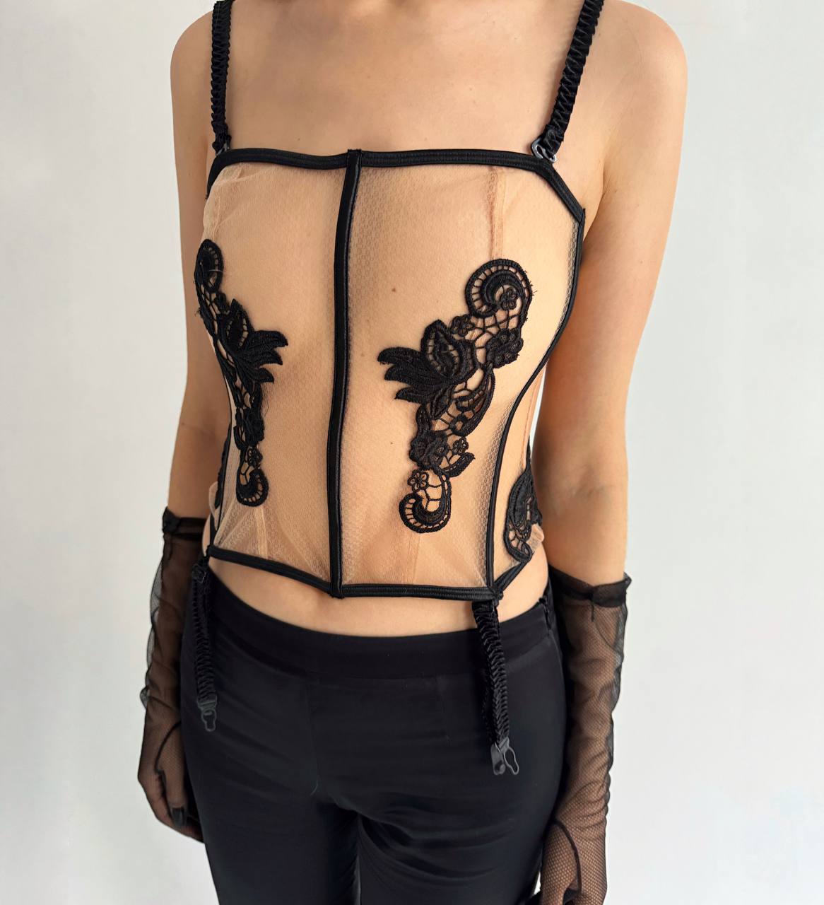 Mesh nude corset