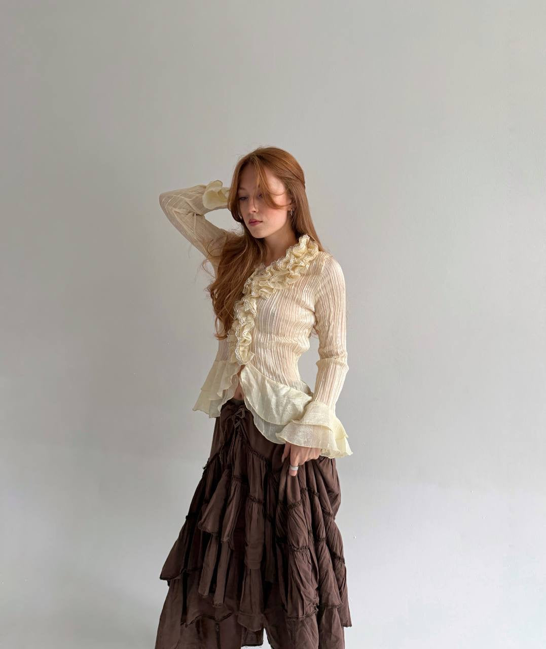 Vintage 65% silk pleated blouse with ruffles