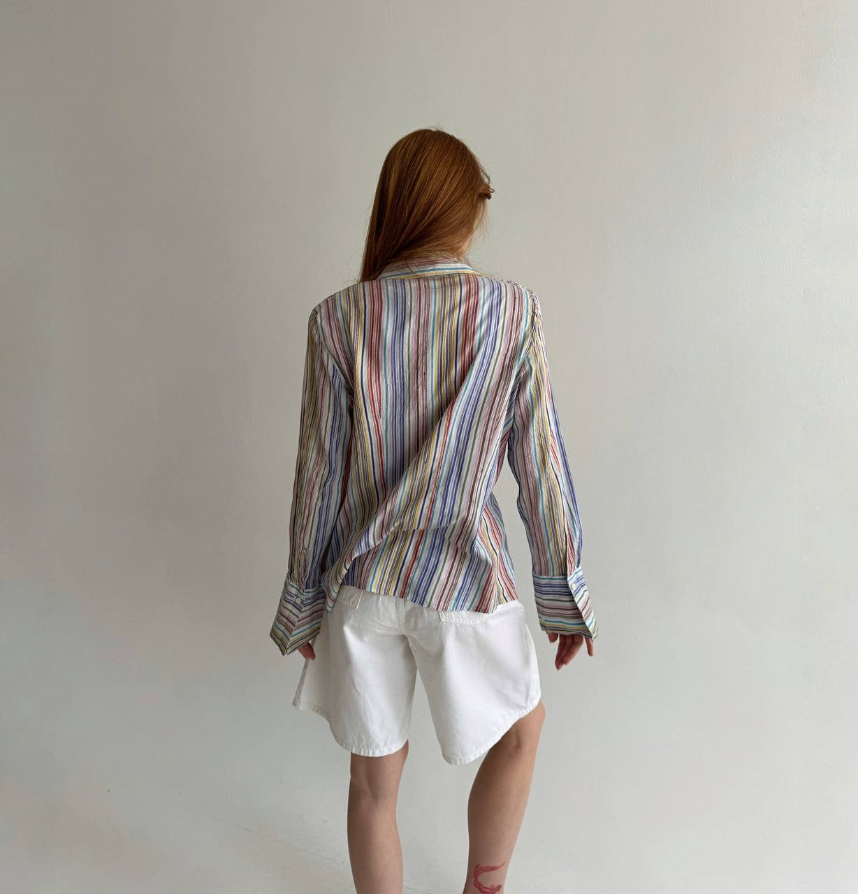 Vintage 100% pure silk striped multicoloured shirt