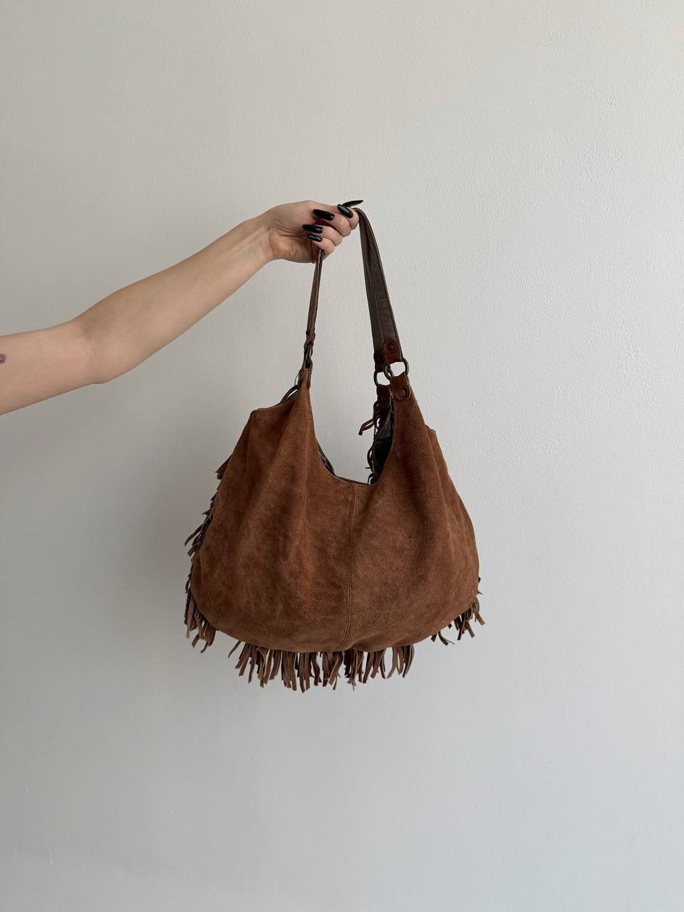 Y2K suede studded bag with tassels