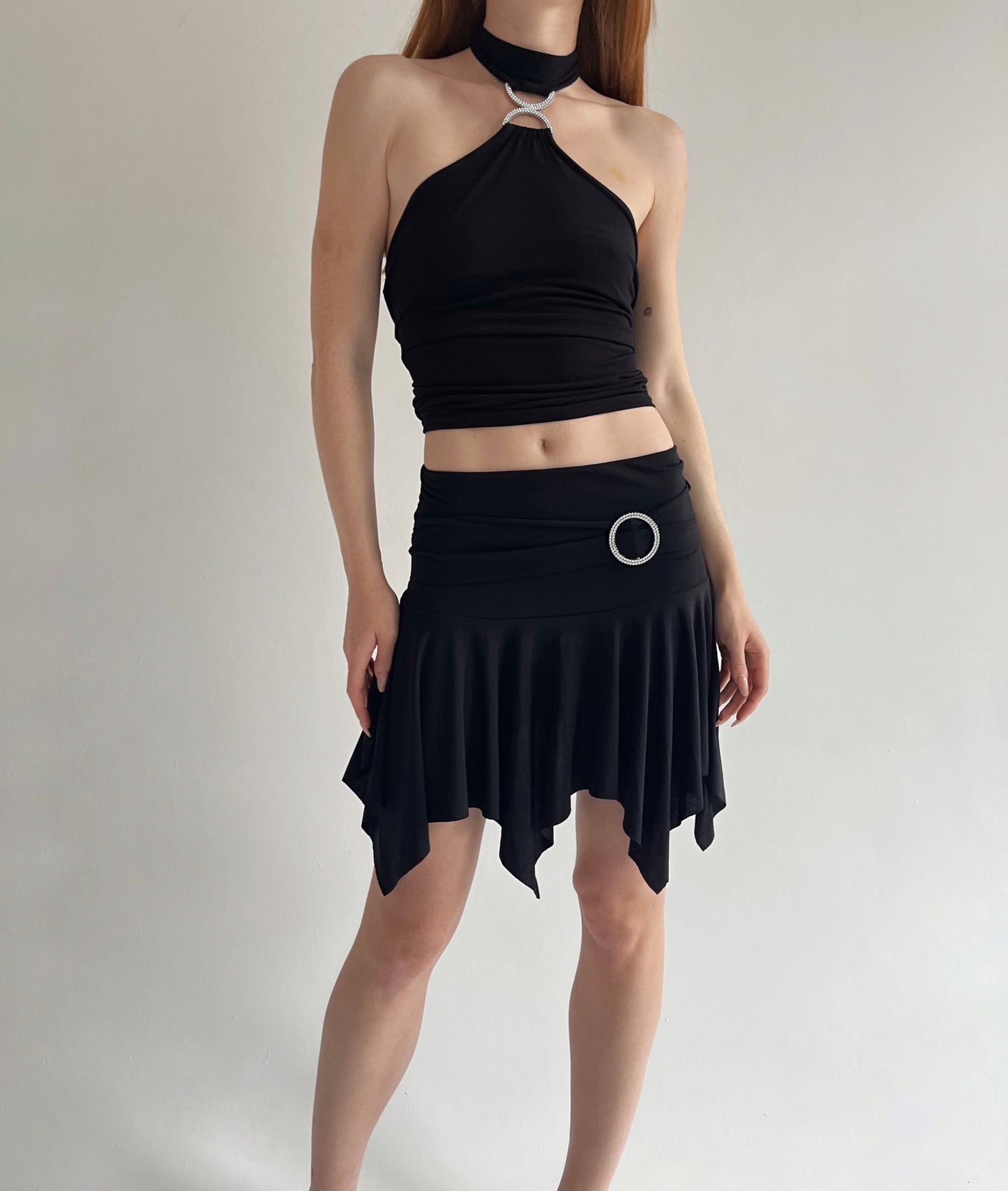 Y2K stretchy asymmetrical mini skirt