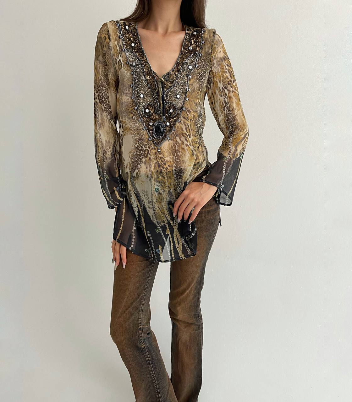 Vintage pure silk boho blouse