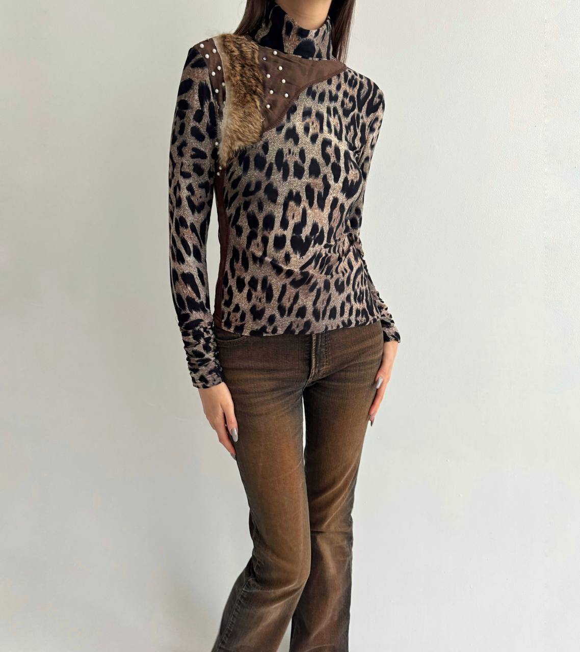 Vintage leopard fur turtleneck