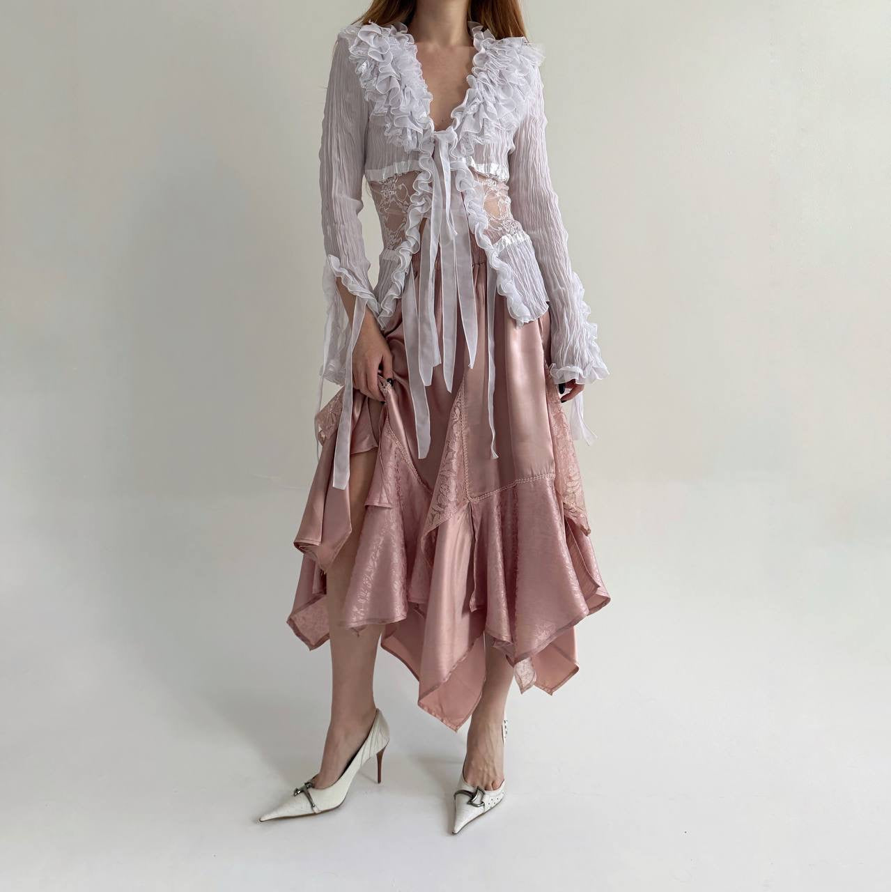 Vintage viscose asymmetrical skirt with lace