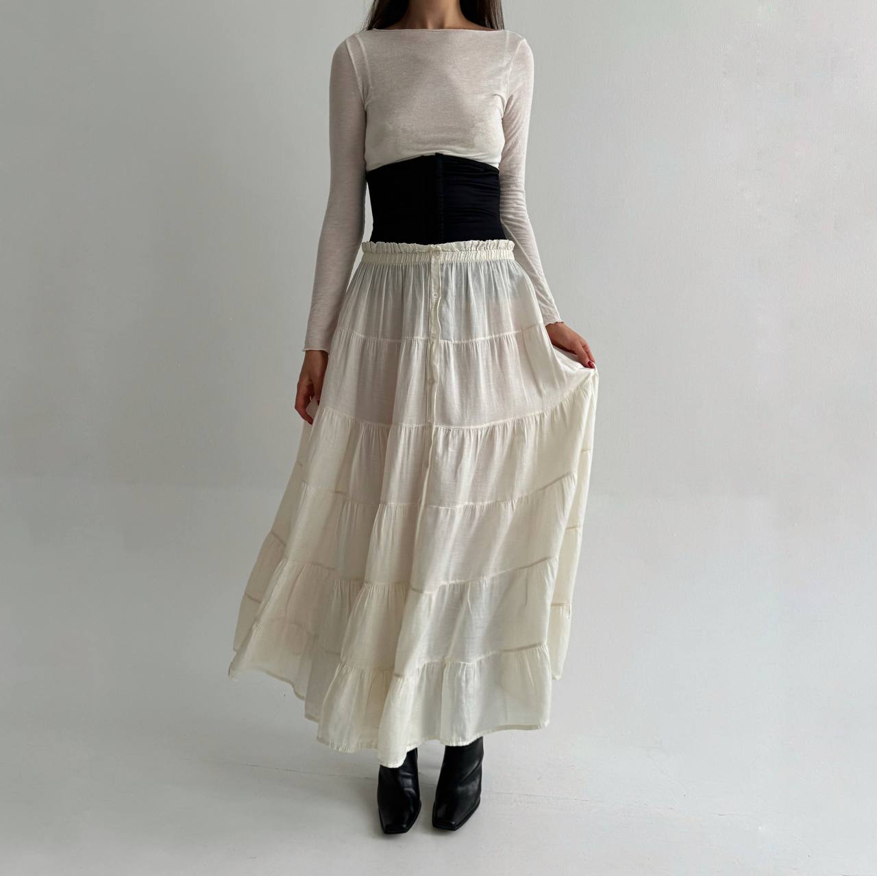 Vintage silk and cotton ruched skirt