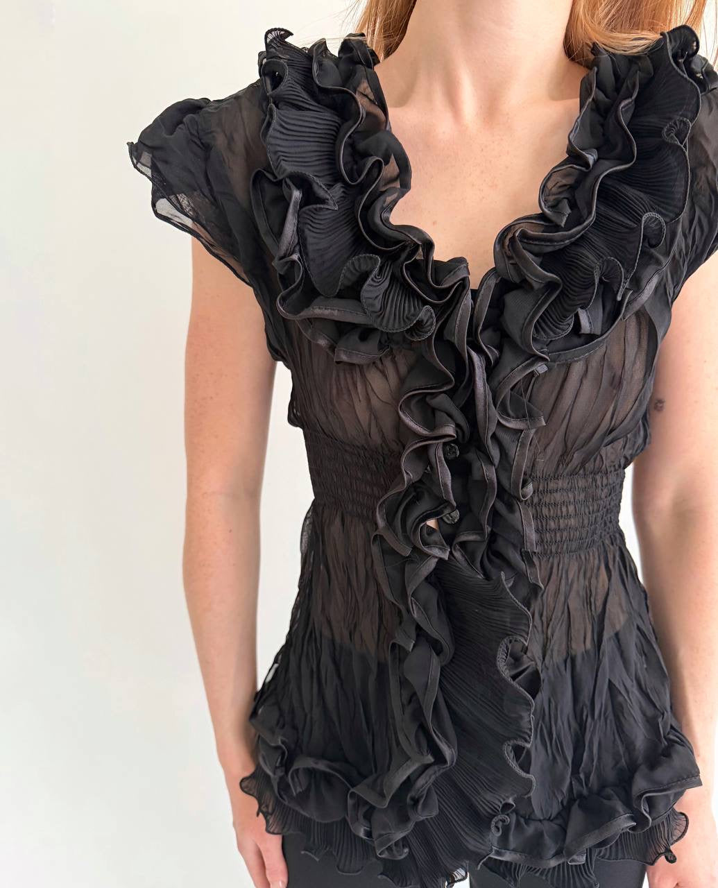 Vintage black ruffled blouse
