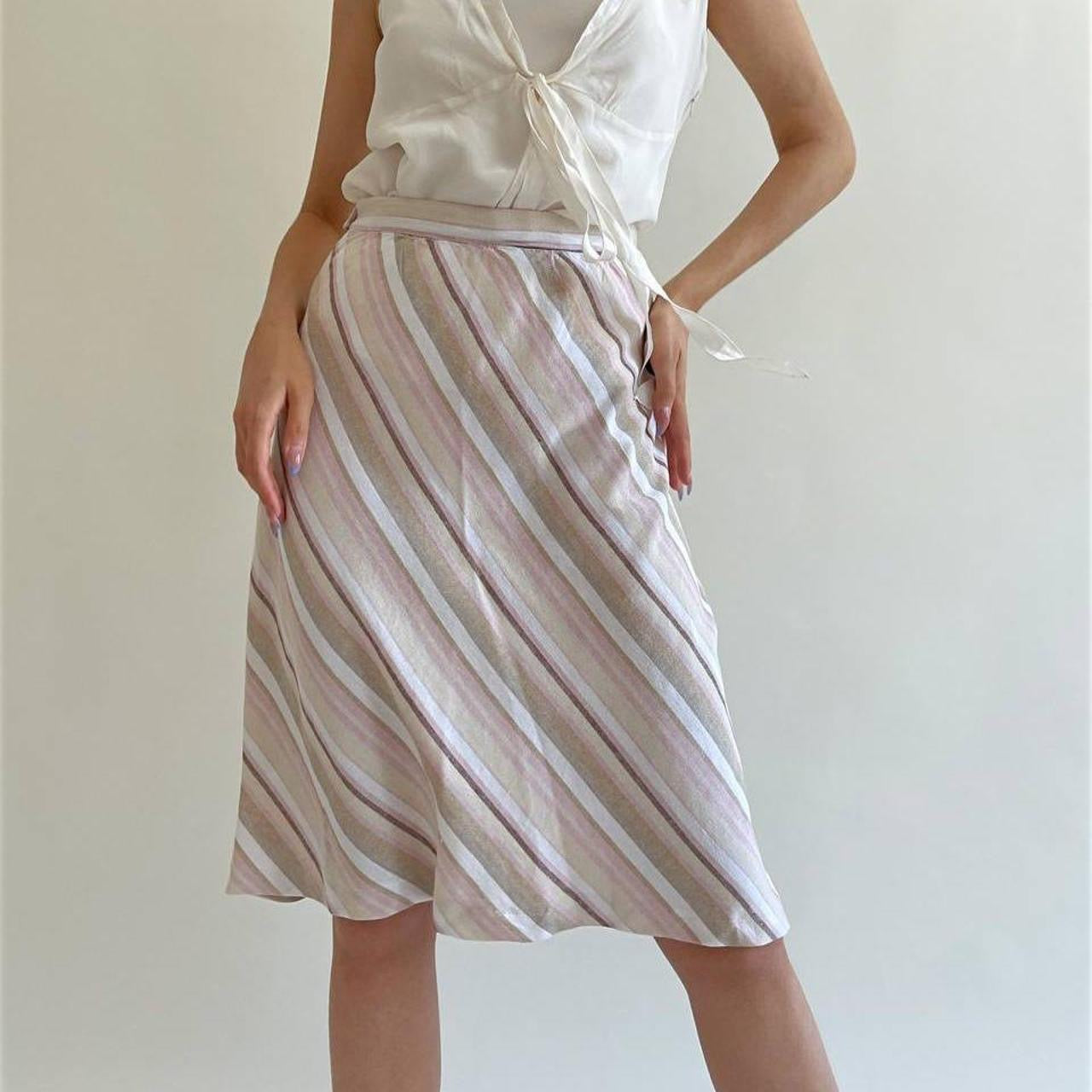 Vintage pink striped midi skirt