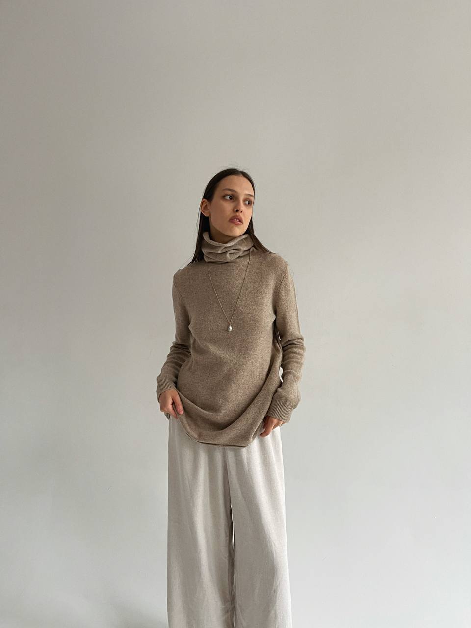 Beige 100% wool  oversized turtleneck sweater