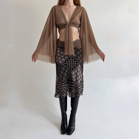 Vintage viscose printed midi skirt