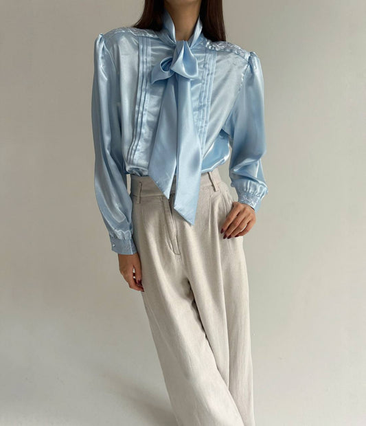 Vintage satin blue blouse