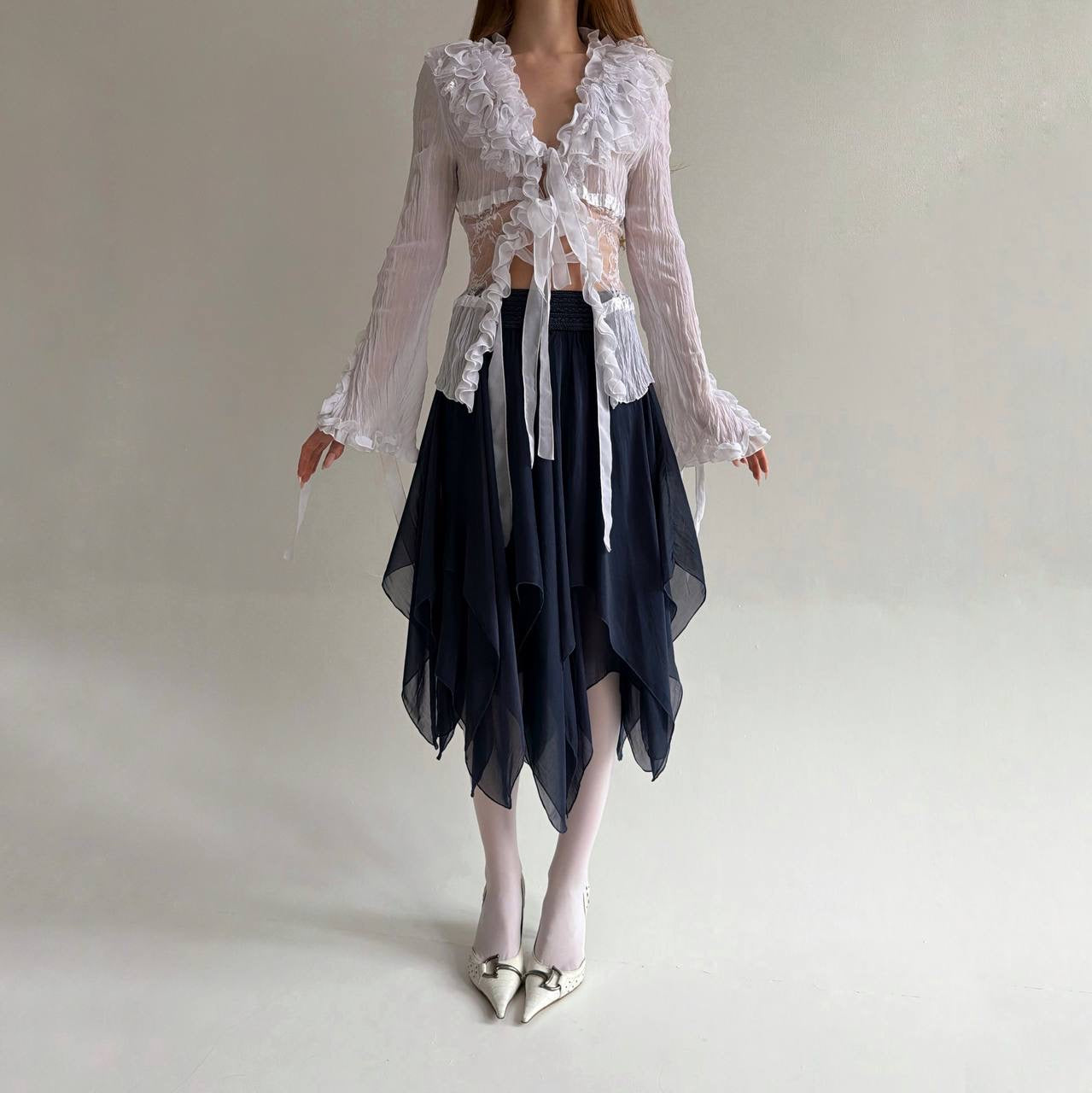 Vintage silk and viscose navy skirt