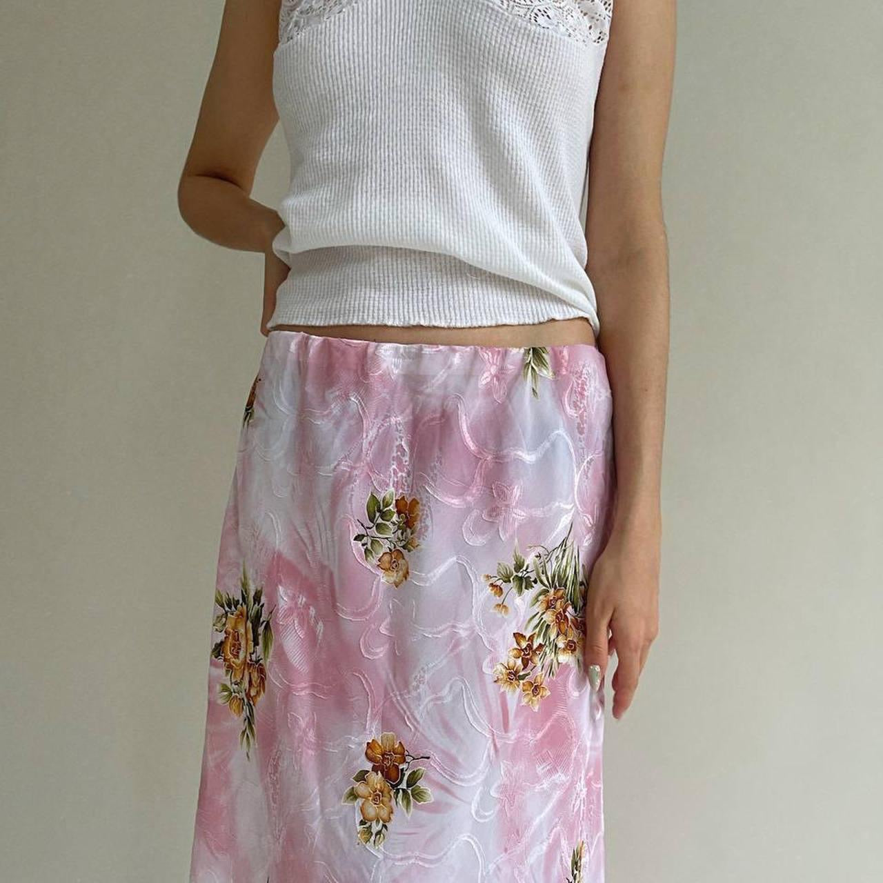 Vintage pink flower printed skirt