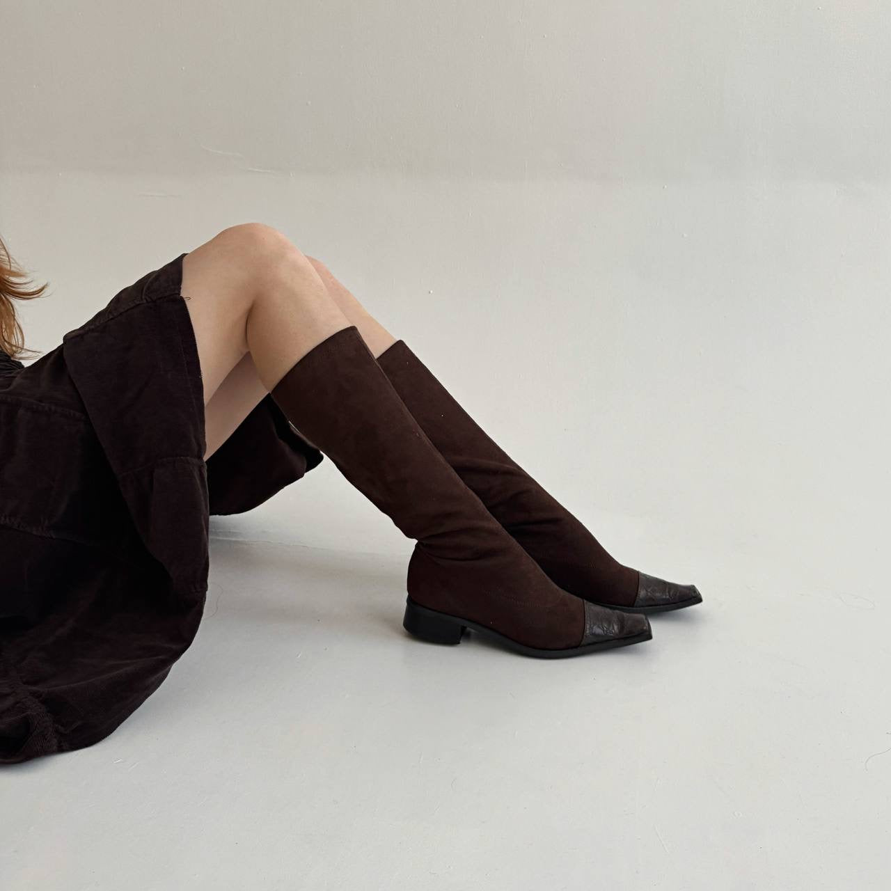 Vintage brown boots with python imitated toes