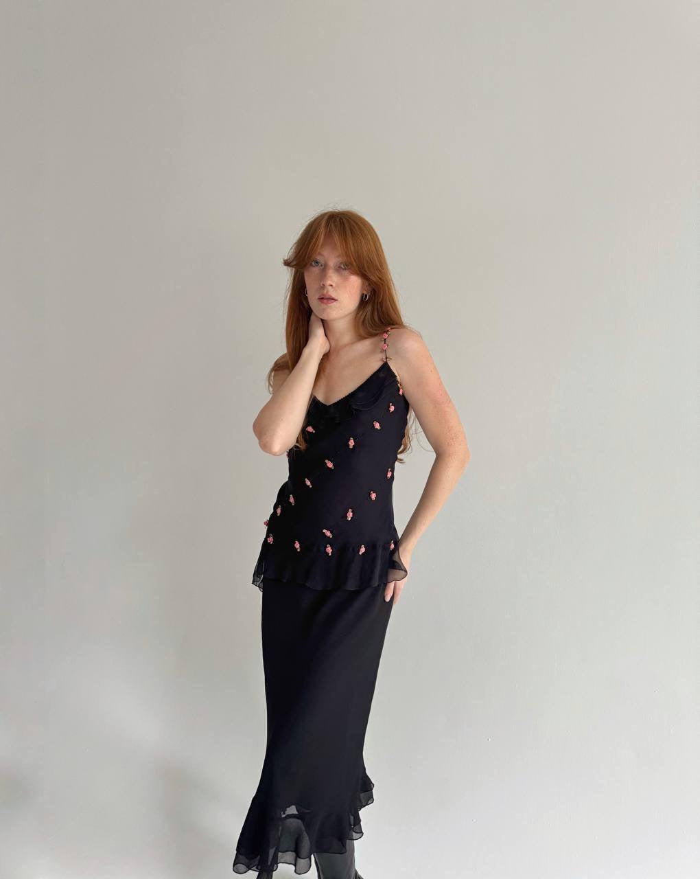 Vintage asymmetrical ruffled black skirt