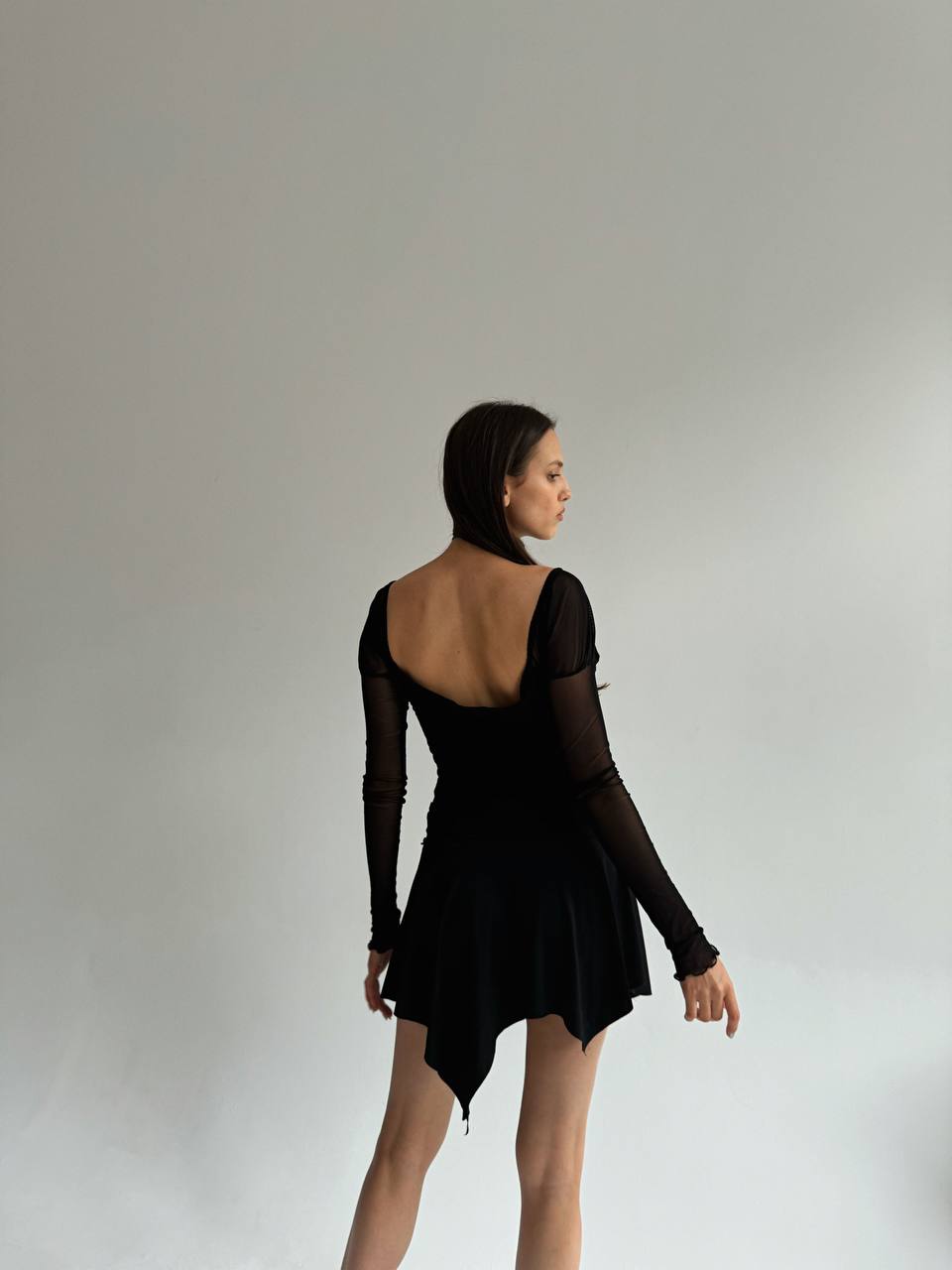 Vintage black mesh blouse with mutton sleeves