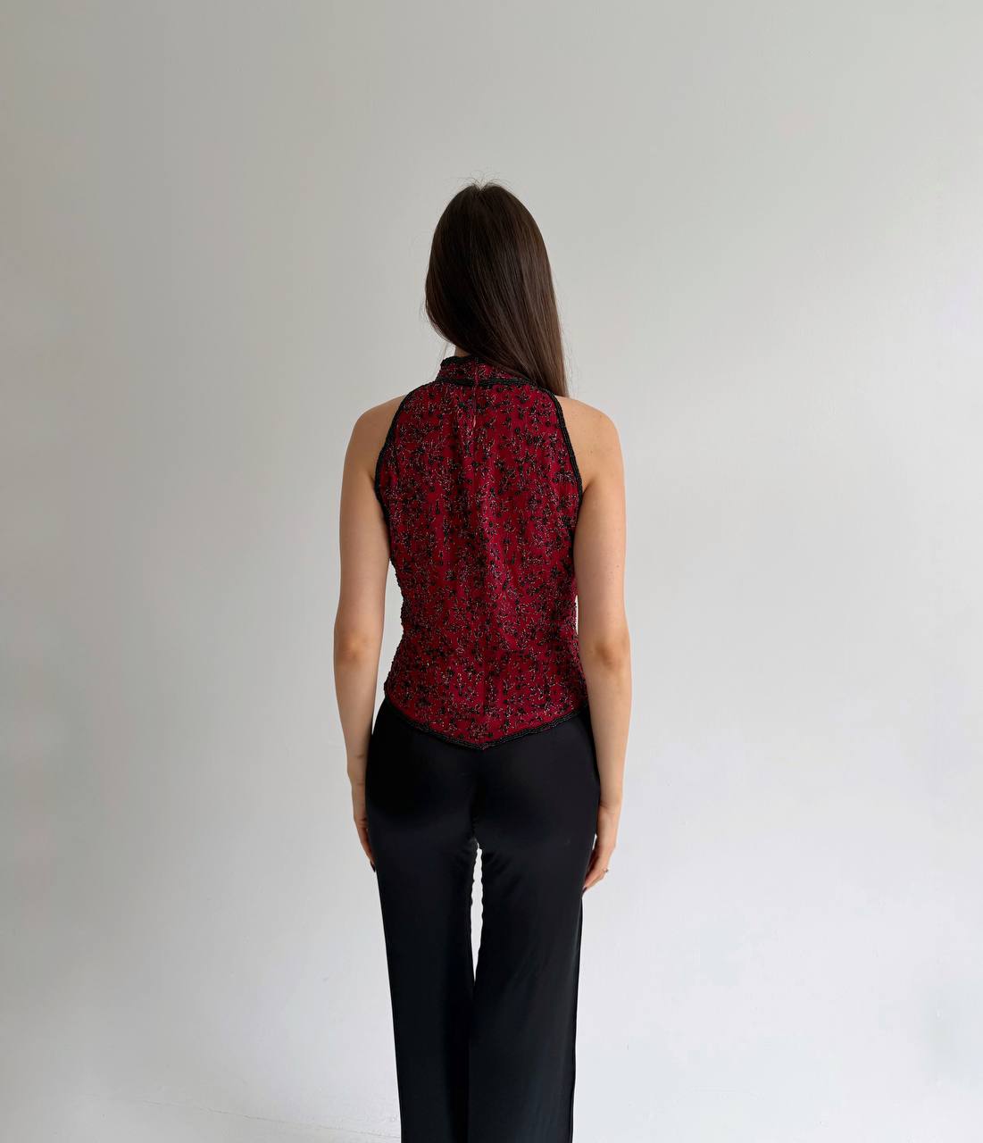 Vintage pure silk beaded top