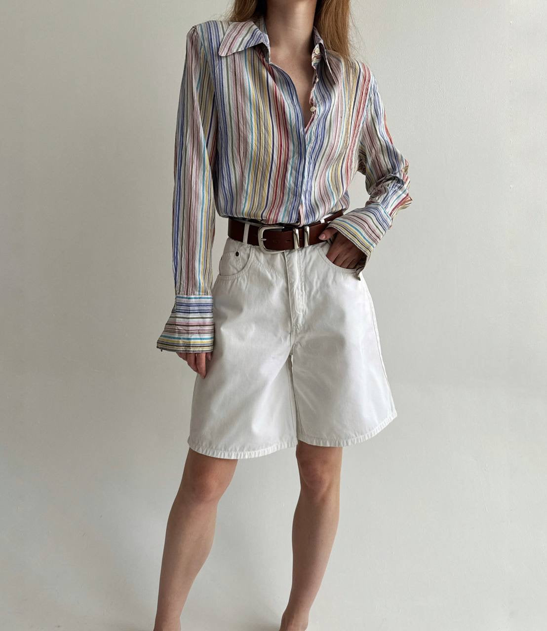 Vintage 100% pure silk striped multicoloured shirt