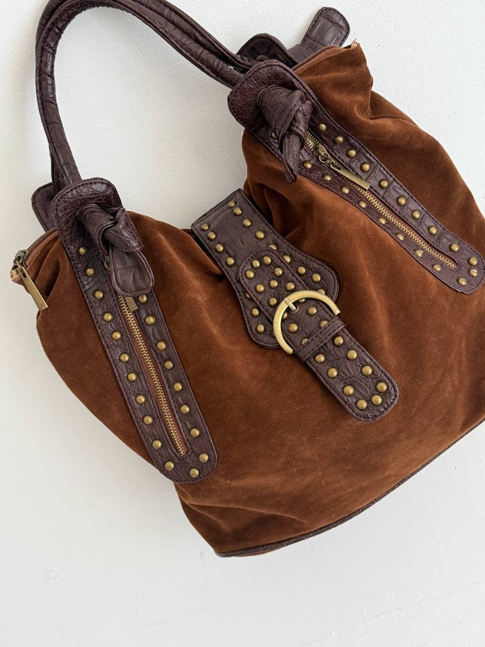 Vintage brown faux suede shoulder bag