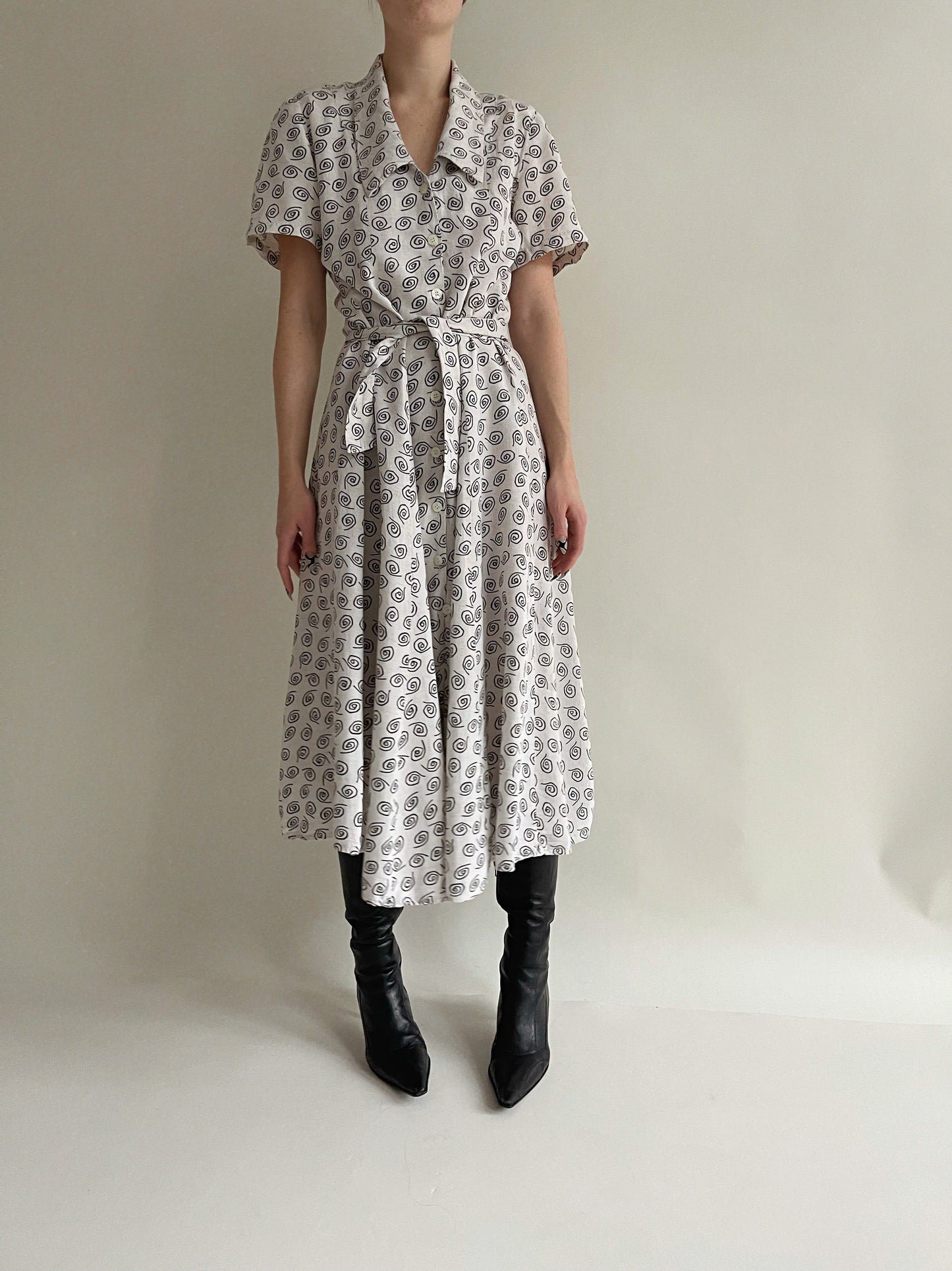 Vintage cotton maxi dress with black pattern