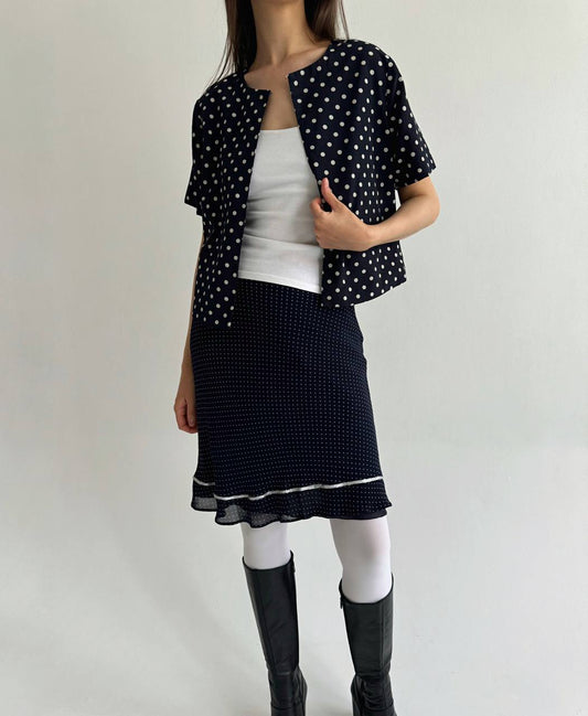 Vintage polka dot navy blouse