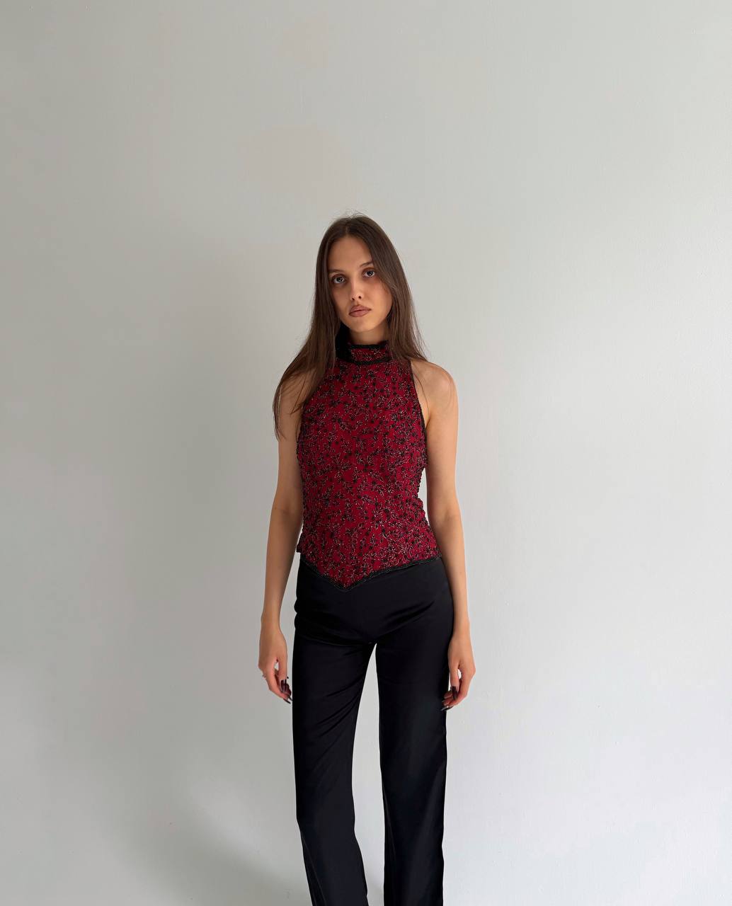 Vintage pure silk beaded top