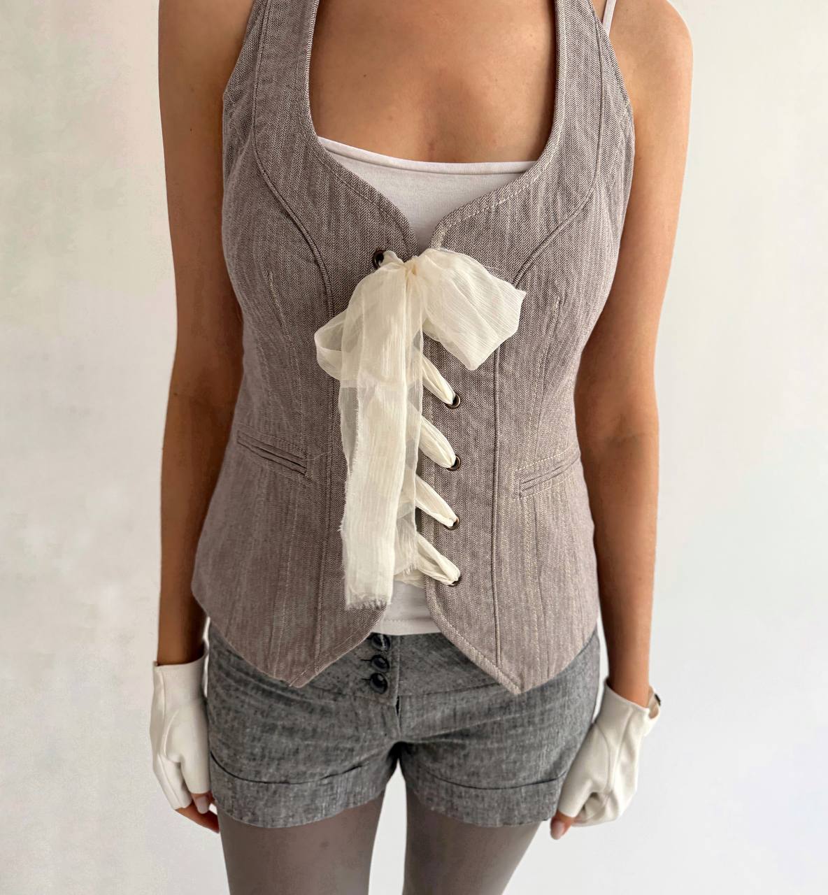 Vintage grey lace up vest