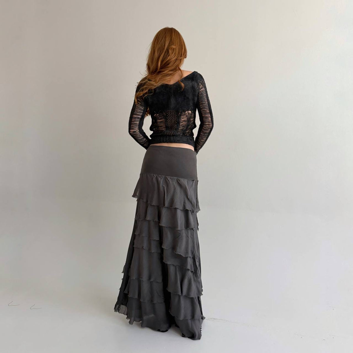 Vintage 30% pure silk 30% viscose 40% cotton grey long maxi skirt