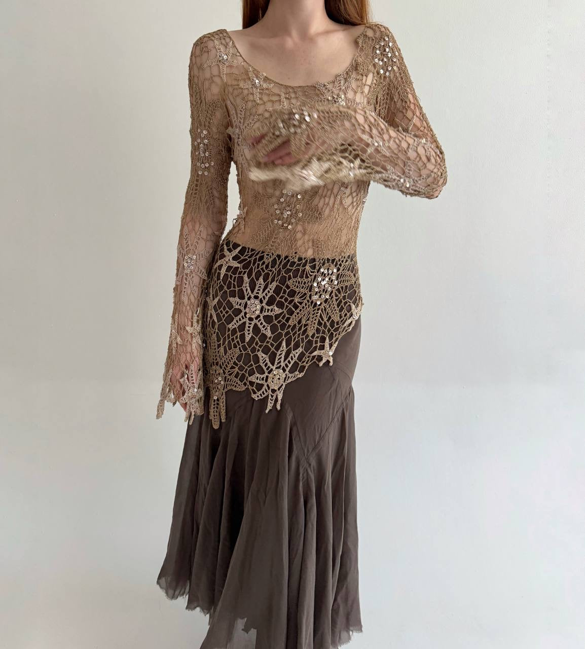 Vintage crochet asymmetrical blouse