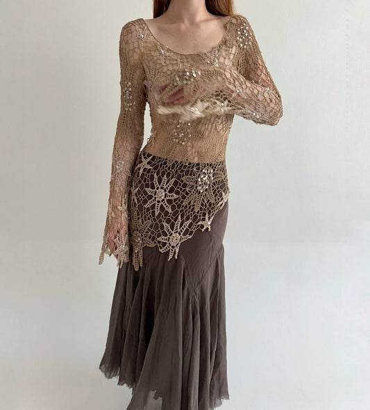 Vintage crochet asymmetrical blouse