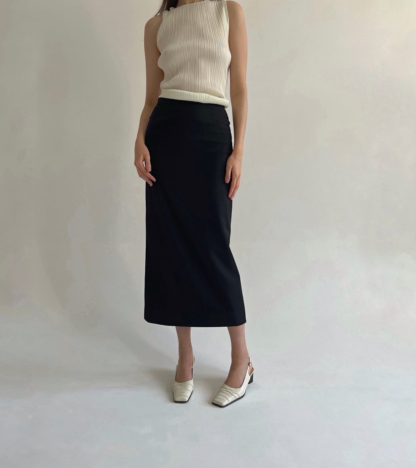 Vintage Lanvin wool black maxi pencil skirt