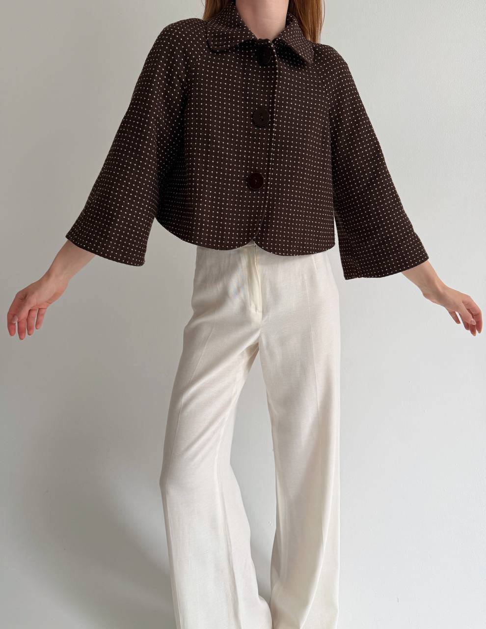 Y2K brown cropped button up jacket