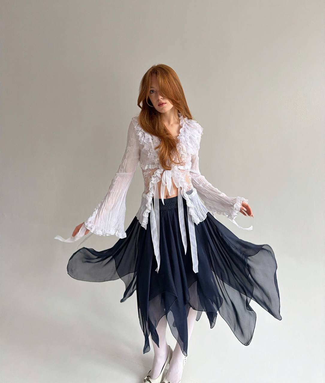 Vintage silk and viscose navy skirt