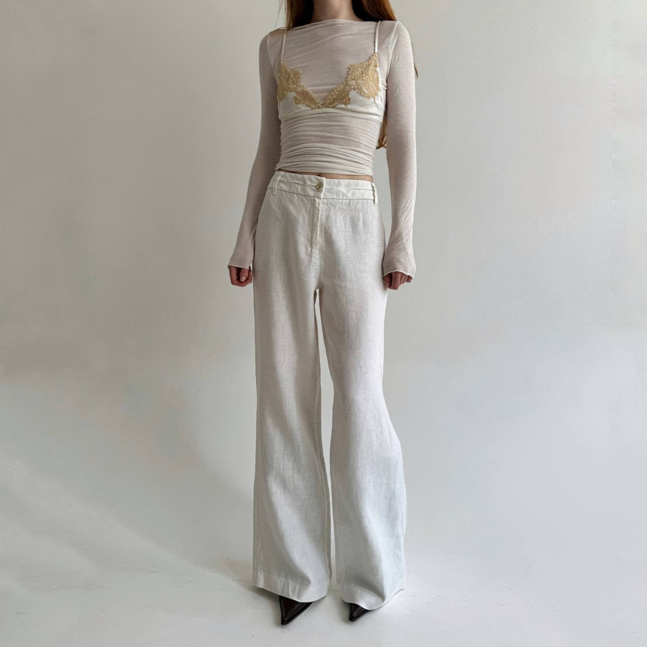 Y2K linen white wide leg pants