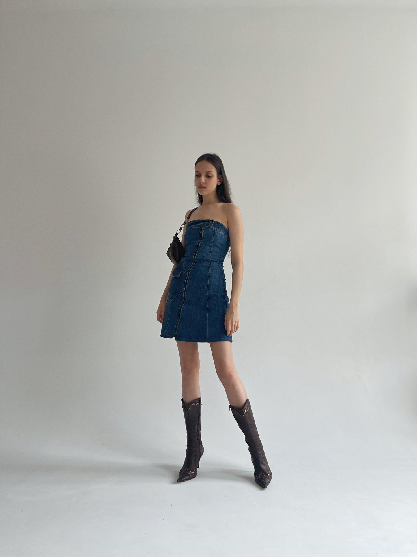 Y2K denim mini strapless dress