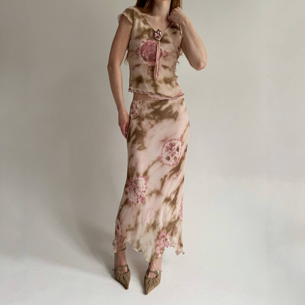 Vintage 55% viscose tie dye printed 2 piece suit