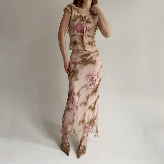 Vintage 55% viscose tie dye printed 2 piece suit