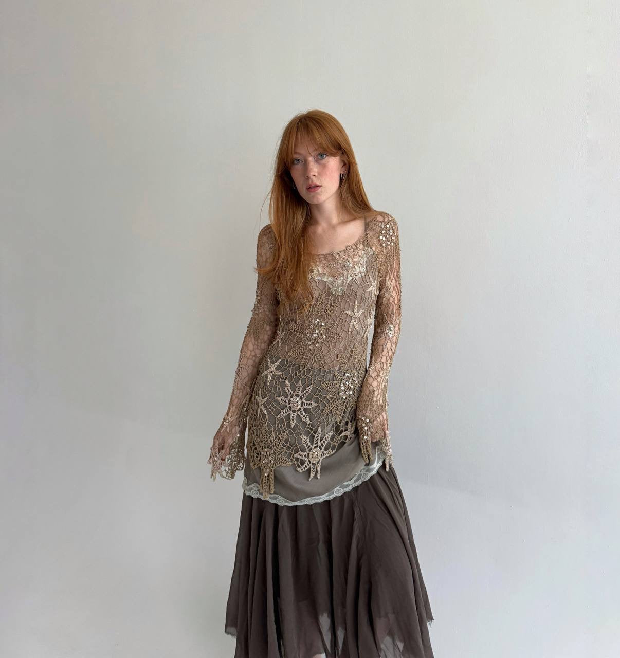 Vintage crochet asymmetrical blouse