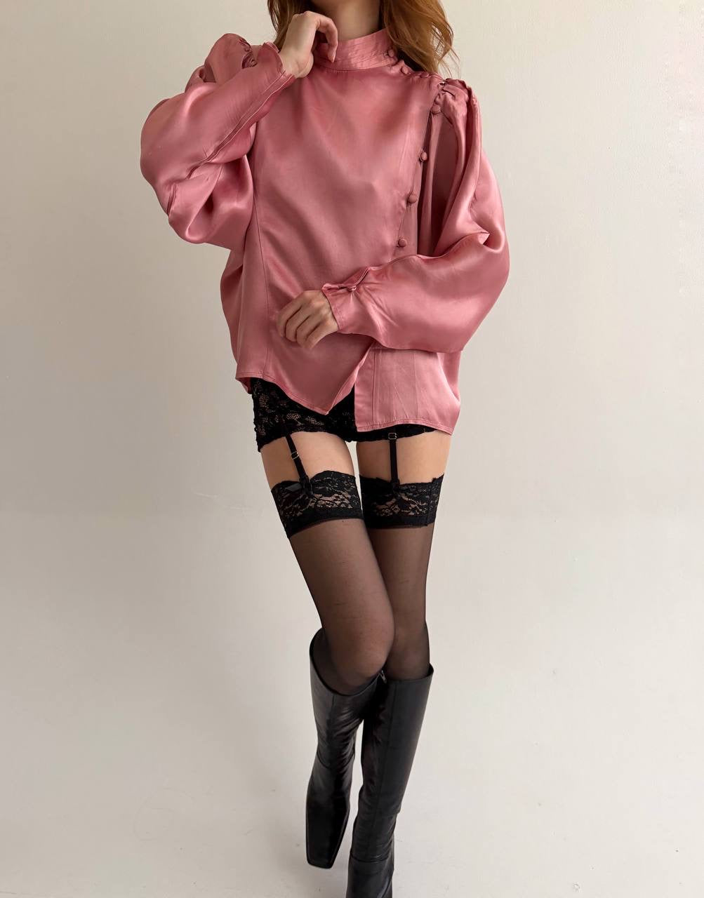 Vintage 100% viscose dusty rose pink satin blouse