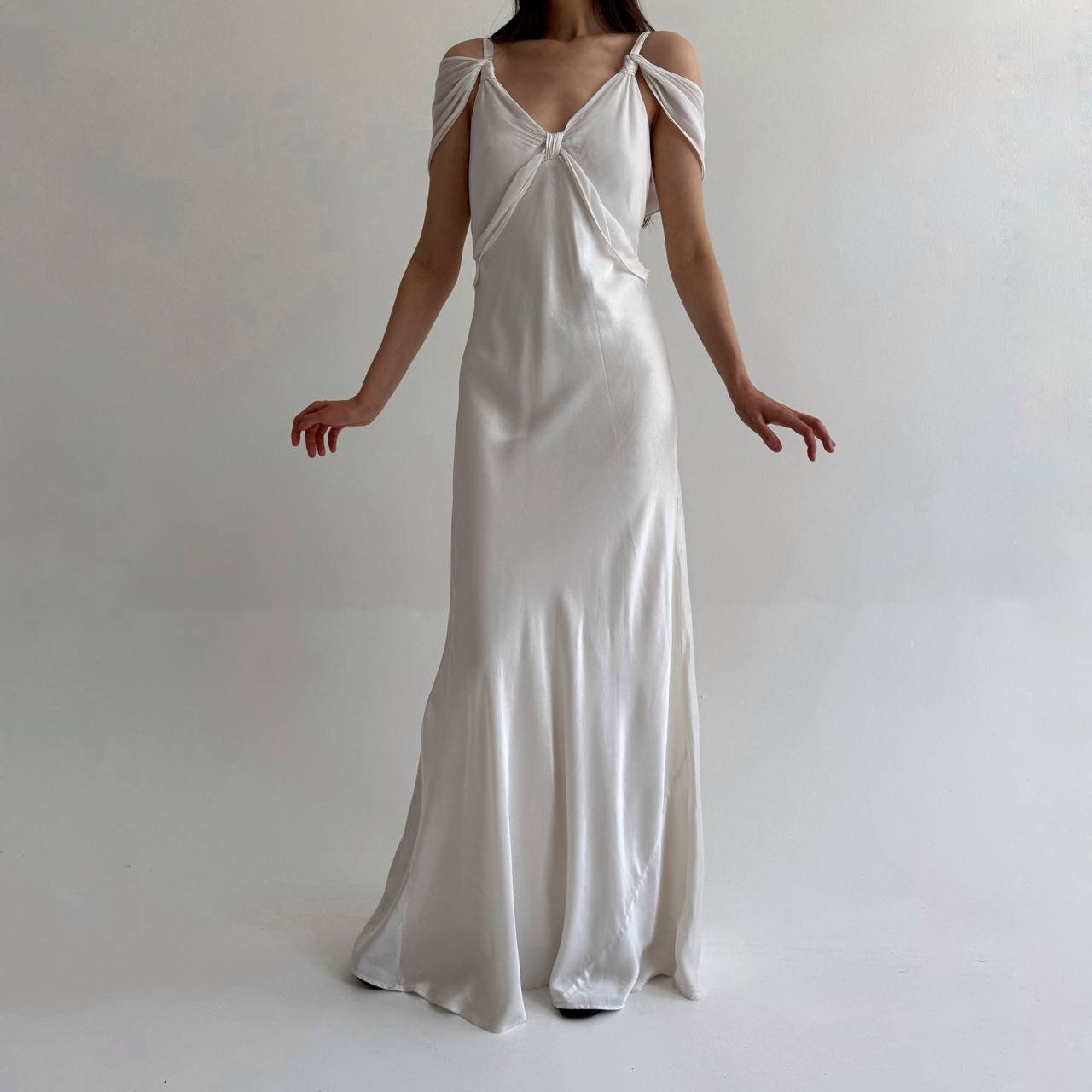 Vintage viscose white wedding satin gown