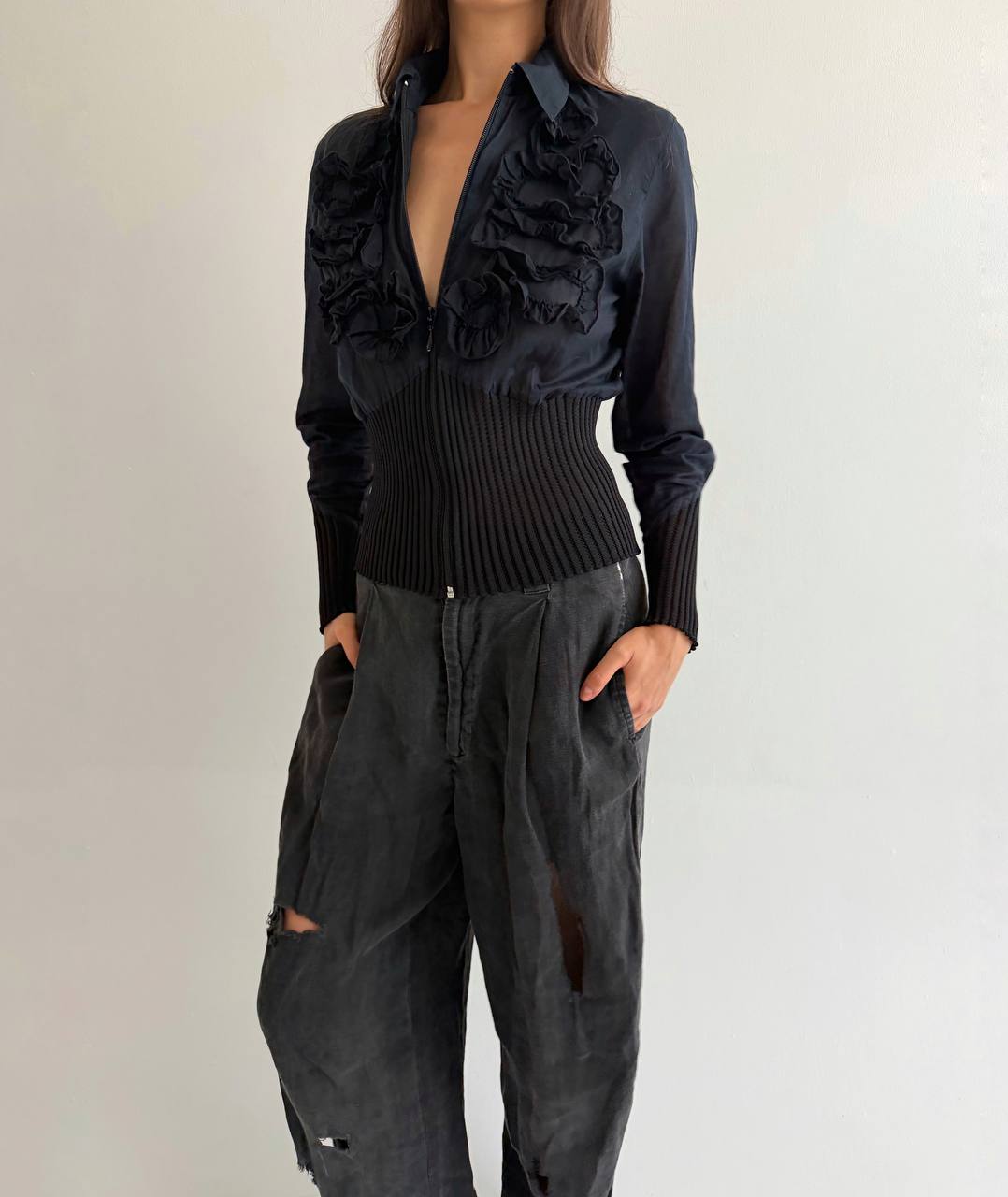 Vintage Anne Fontaine cotton zip blouse