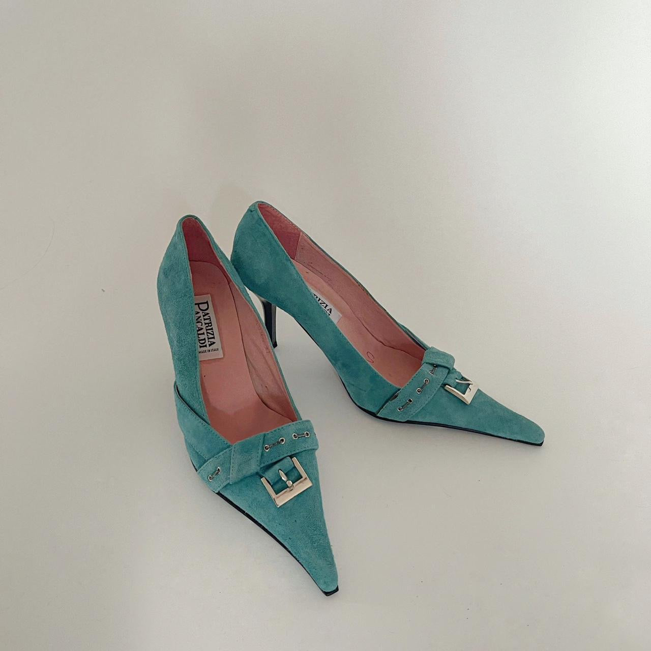 Y2K blue genuine leather heels